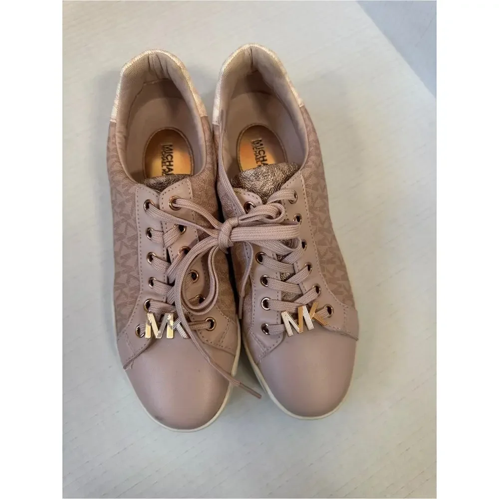 Michael Kors Rose Gold MK Print Sneakers Womens 7.5 Everyday Shoes Classic